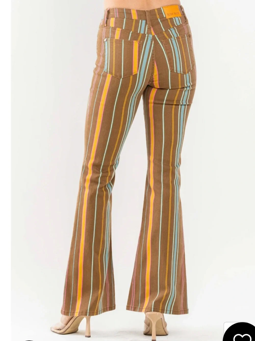 Judy Blue flare jeans mid rise stripe Stretch brown pink yellow blue 18W - Picture 4 of 12